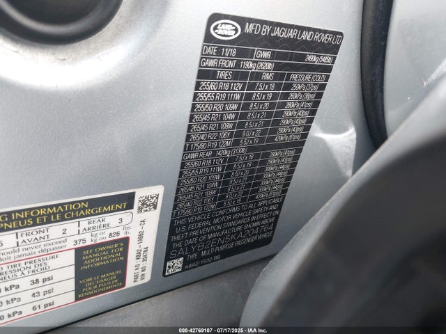 Land Rover aj20d 2019 SALYB2EN5KA204764 Image 9