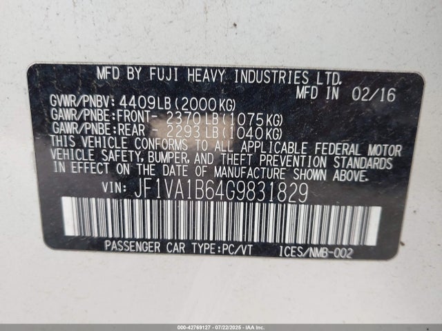 JF1VA1B64G9831829 Subaru 2.0 dib turbo