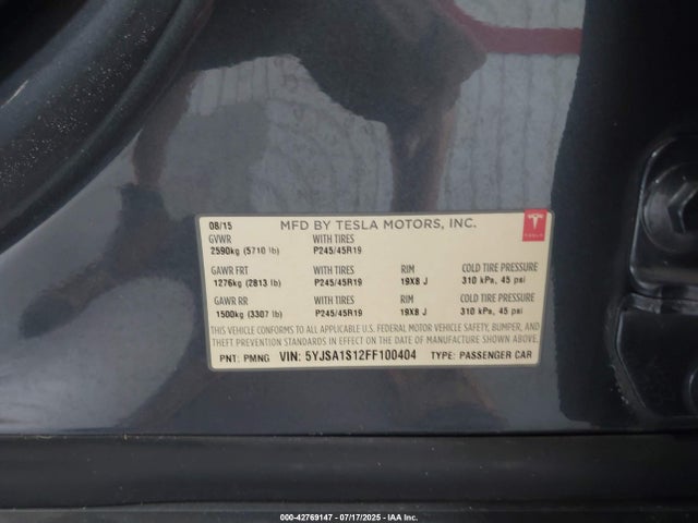 2015 TESLA MODEL S 5YJSA1S12FF100404 Photo 8
