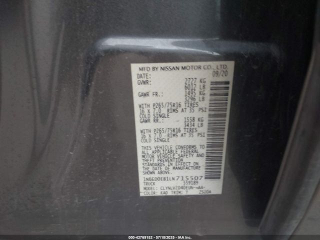 2020 NISSAN FRONTIER 1N6ED0EB1LN715507 Photo 8