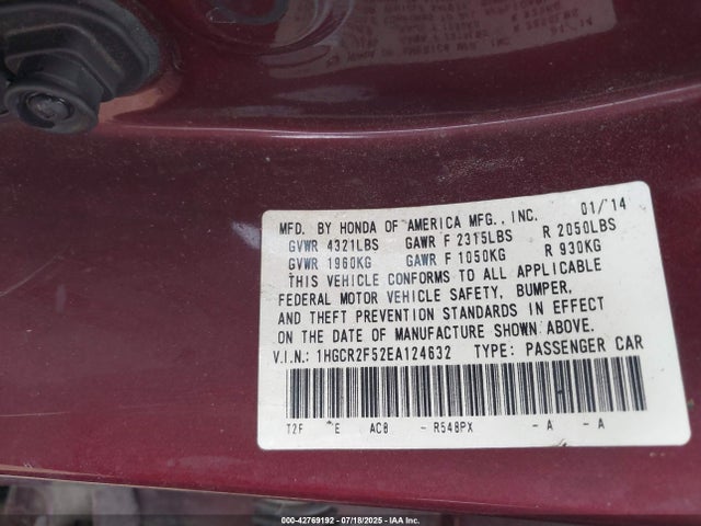 Honda k24w1 2014 1HGCR2F52EA124632 Image 9