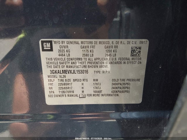 3GKALMEVXJL153016 GMC lyx - direct injection, vvt, fgt, turbo, alum, gen 1