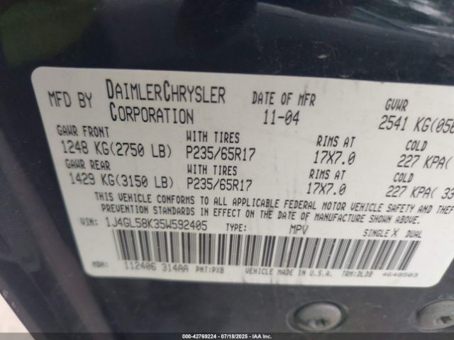 2005 JEEP LIBERTY 1J4GL58K35W592405 Photo 8