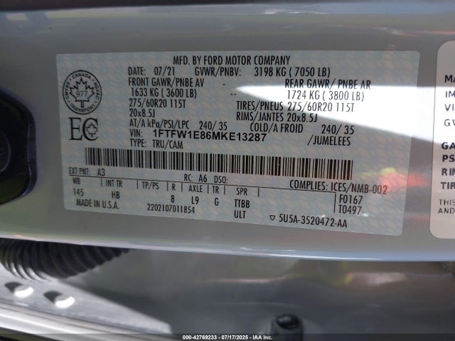 1FTFW1E86MKE13287 Ford F150 SUPER