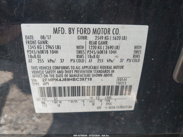 Ford 2017 2017 2FMPK4J89HBC39718 Image 9