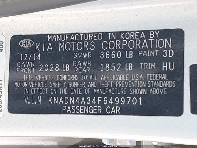 KIA dohc gamma 2015 KNADN4A34F6499701 Image 9