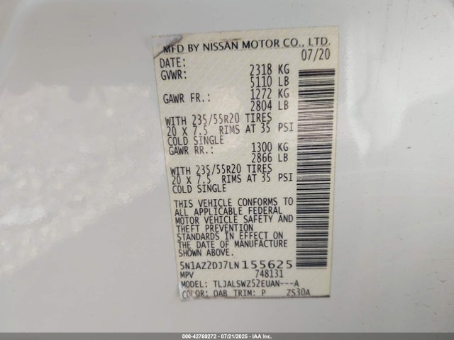 5N1AZ2DJ7LN155625 Nissan Murano