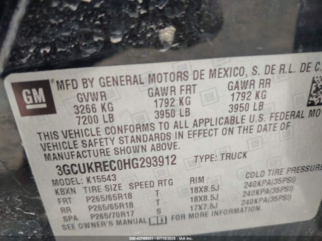 2017 CHEVROLET SILVERADO 1500 3GCUKREC0HG293912 Photo 8