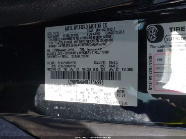 2011 FORD MUSTANG 1ZVBP8AM4B5156596 Photo 8