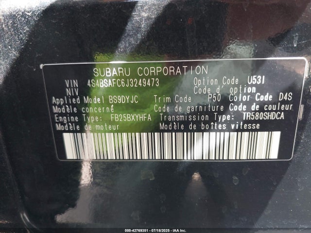 Subaru u5 2018 4S4BSAFC6J3249473 Image 9