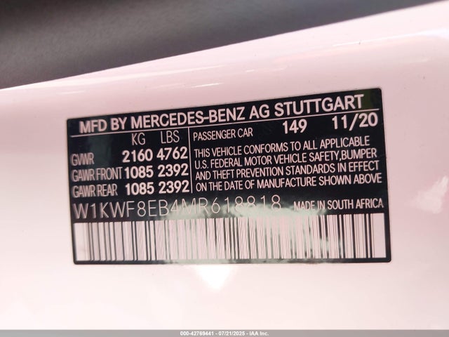 2021 MERCEDES-BENZ C 300 W1KWF8EB4MR618818 Photo 8