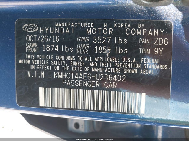 KMHCT4AE6HU236402 Hyundai 2017