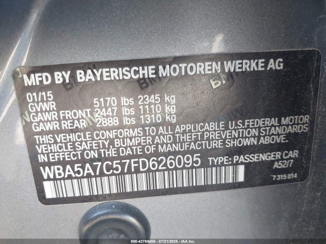 BMW 528I 2015 WBA5A7C57FD626095 Image 9