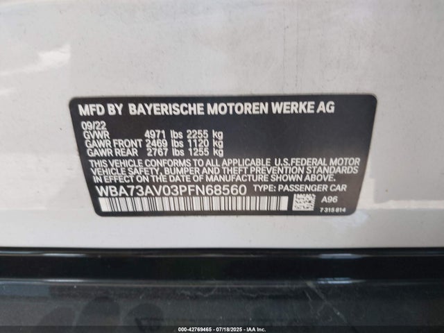 WBA73AV03PFN68560 BMW 430I