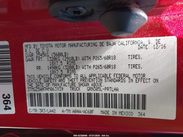 3TMGZ5AN7HM063939 Toyota 2gr-fks