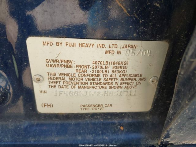 2005 SAAB 9-2X JF4GG61695H051711 Photo 8