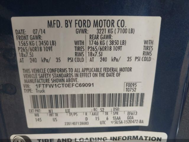 2014 FORD F-150 1FTFW1CT0EFC69091 Photo 8