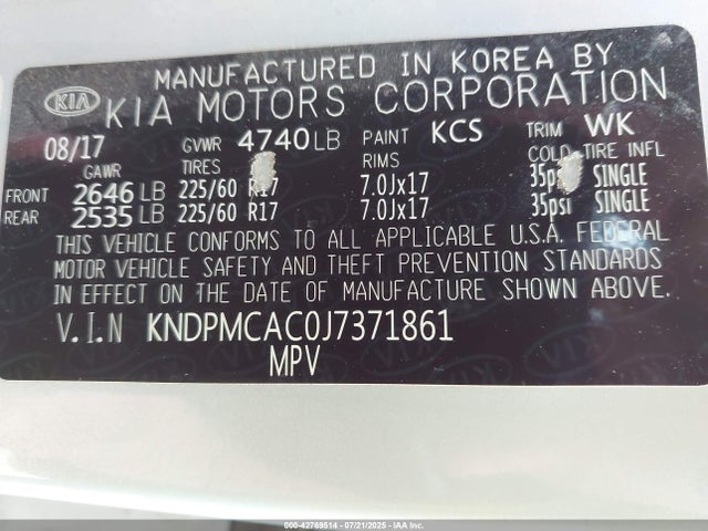 KNDPMCAC0J7371861 KIA gdi theta ii