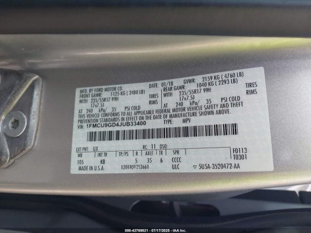 2018 FORD ESCAPE 1FMCU9GD4JUB33400 Photo 8