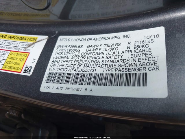 1HGCV1F47JA256731 Honda l15be