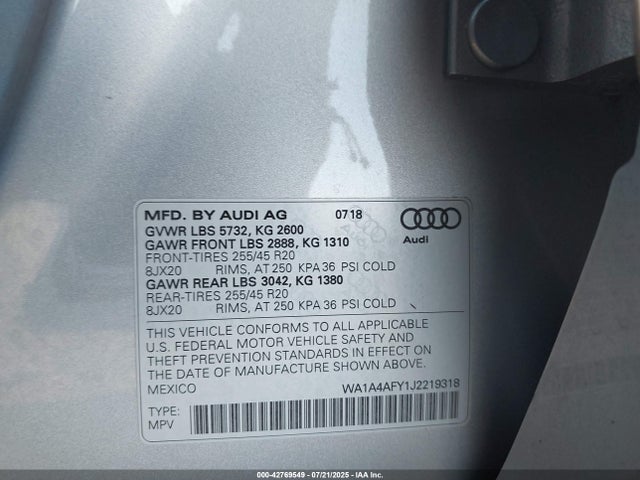 WA1A4AFY1J2219318 Audi SQ5