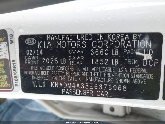 KNADM4A38E6376968 KIA dohc gamma