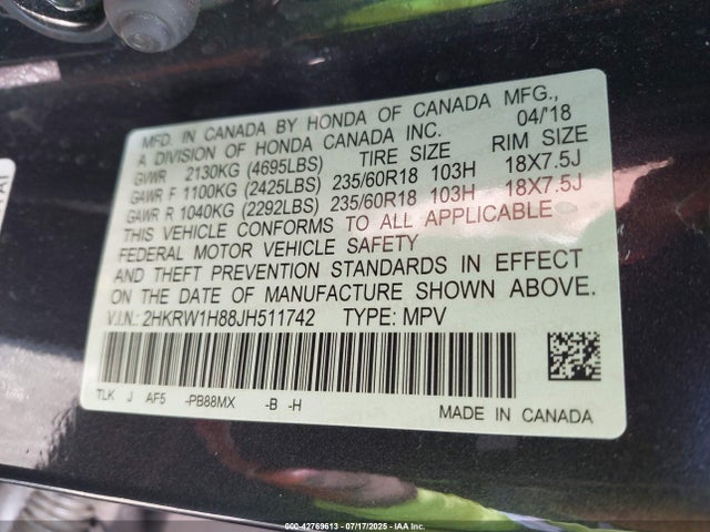 2HKRW1H88JH511742 Honda l15be