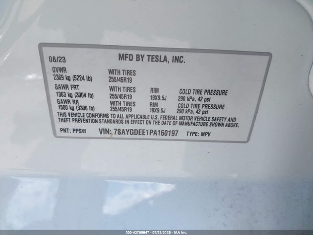 2023 TESLA MODEL Y 7SAYGDEE1PA160197 Photo 8