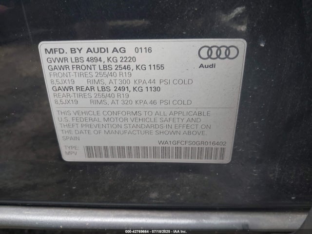 2016 AUDI Q3 WA1GFCFS0GR016402 Photo 8