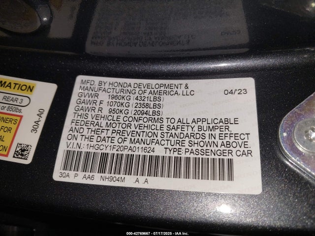 1HGCY1F20PA011624 Honda l15be