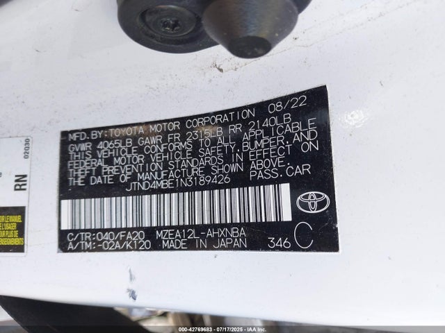 JTND4MBE1N3189426 Toyota Corolla Se Nightshade Edition