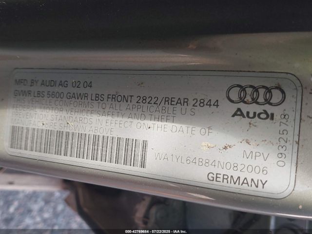 2004 AUDI ALLROAD WA1YL64B84N082006 Photo 8
