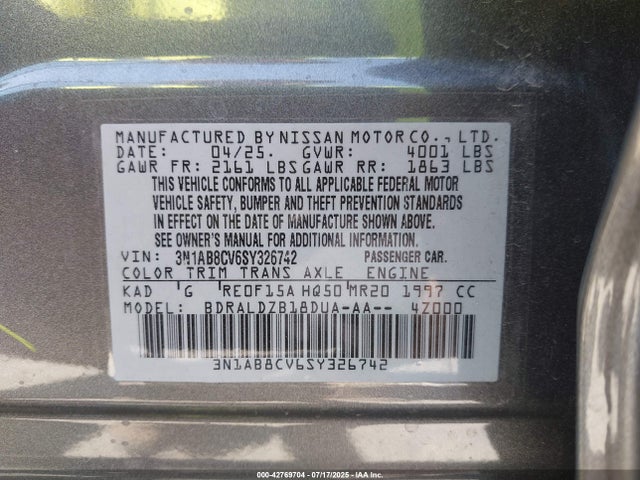 3N1AB8CV6SY326742 Nissan 2025