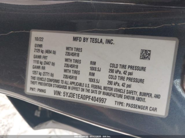2023 TESLA MODEL 3 5YJ3E1EA0PF404997 Photo 8