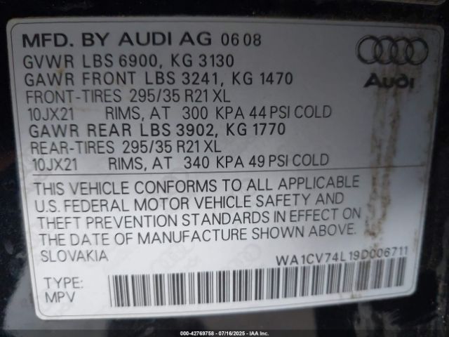 2009 AUDI Q7 WA1CV74L19D006711 Photo 8
