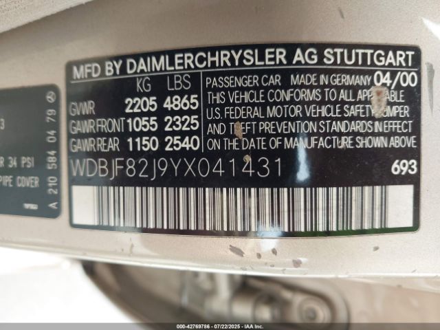 2000 MERCEDES-BENZ E 320 WDBJF82J9YX041431 Photo 8