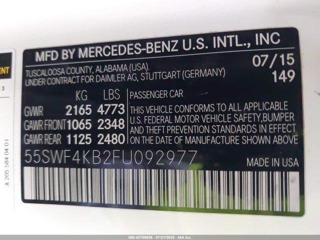 Mercedes-Benz C-Class 2015 55SWF4KB2FU092977 Image 9
