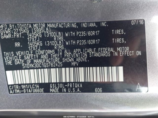 2016 TOYOTA SIENNA 5TDYK3DC1GS762425 Photo 8