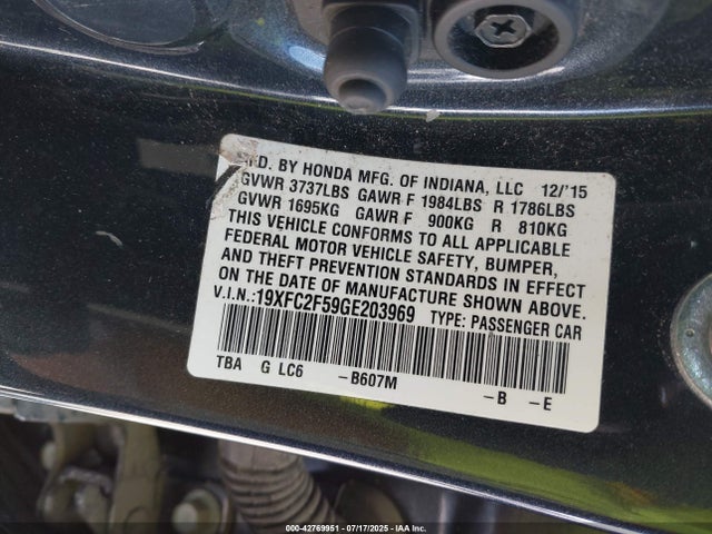 Honda k20c2 2016 19XFC2F59GE203969 Image 9
