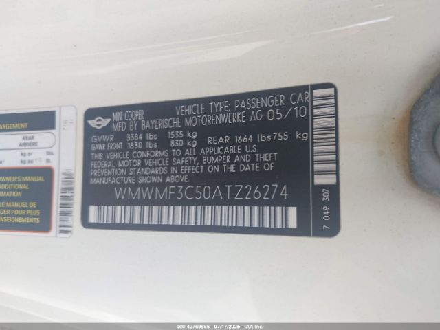 2010 MINI COOPER WMWMF3C50ATZ26274 Photo 8