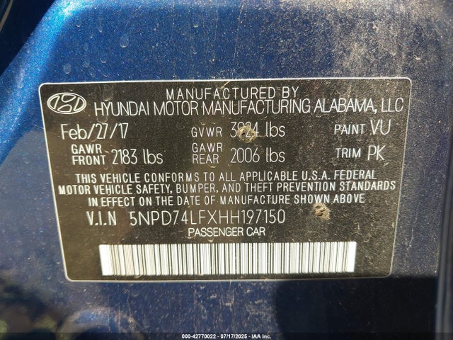Hyundai 2017 2017 5NPD74LFXHH197150 Image 9