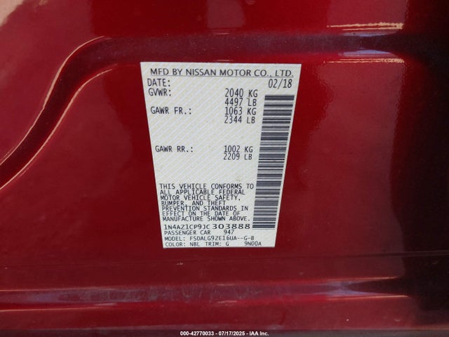 1N4AZ1CP9JC303888 Nissan 2018