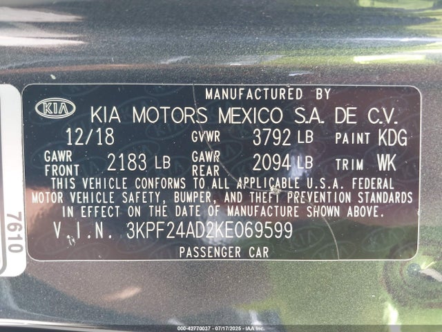 3KPF24AD2KE069599 KIA mpi nu