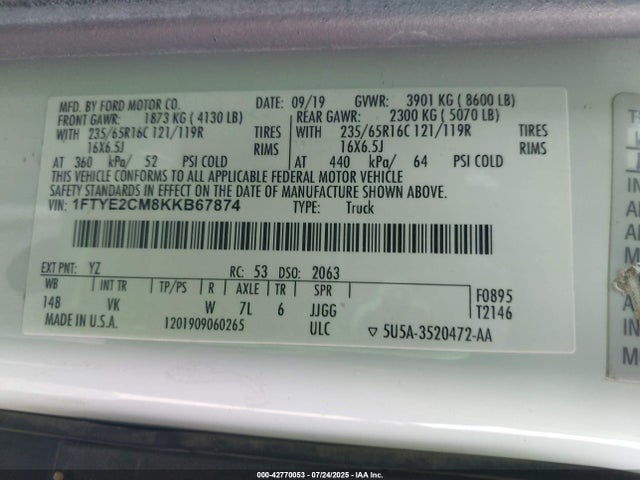 Ford Transit 2019 1FTYE2CM8KKB67874 Image 9