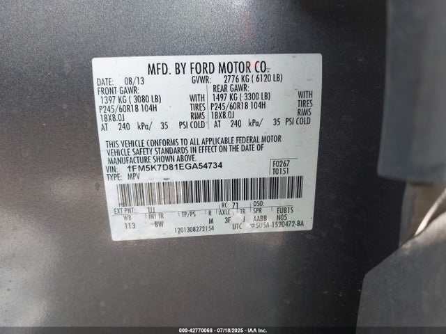 1FM5K7D81EGA54734 Ford 2014