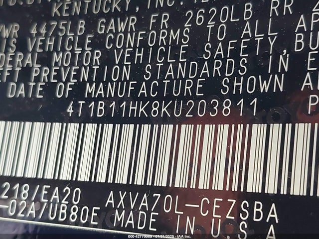 4T1B11HK8KU203811 Toyota a25a-fks