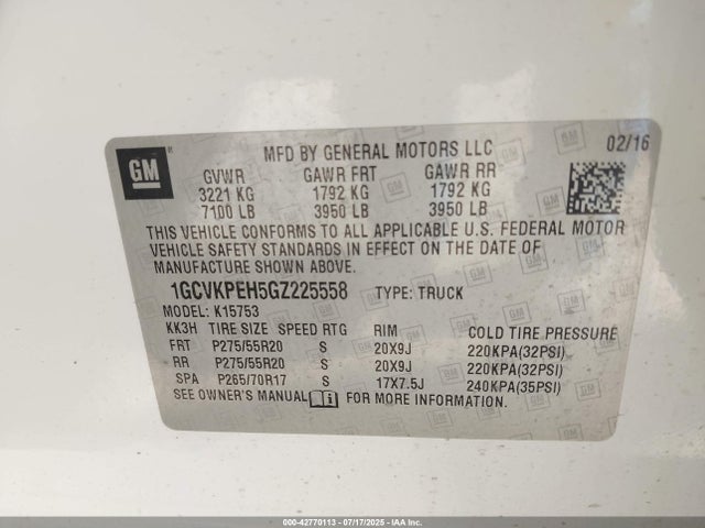 1GCVKPEH5GZ225558 Chevrolet lv3 - sidi, vvt, aluminum, e85 max