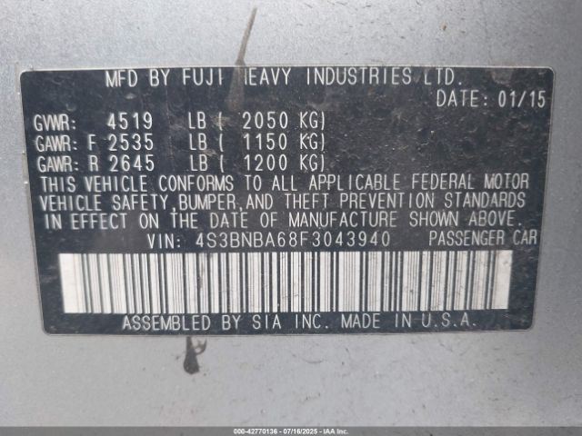 2015 SUBARU LEGACY 4S3BNBA68F3043940 Photo 8