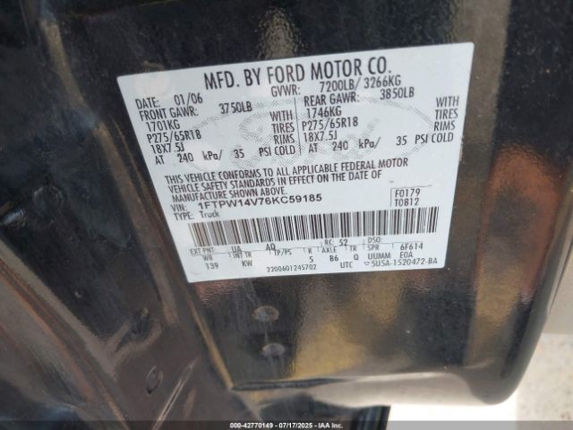 2006 FORD F-150 1FTPW14V76KC59185 Photo 8