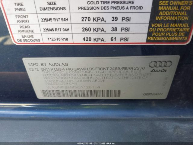 2012 AUDI A3 WAUMFBFM5CA128154 Photo 8